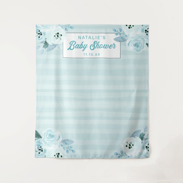 Chic Aqua & Blue Floral Photography Background Tapestry (Front)