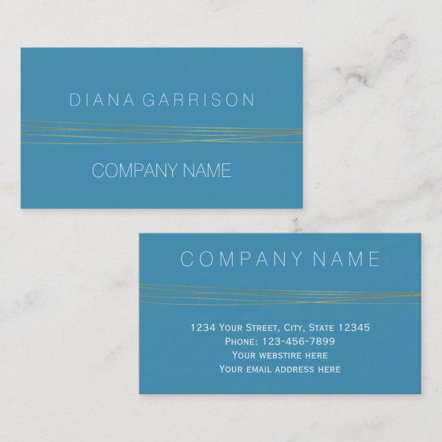 Chic Aqua Blue Gold Elegant Abstract Business Card (Front/Back)