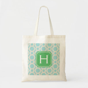 Chic aqua blue interlocking pattern monogram tote bag