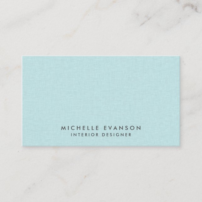 Chic Aqua Blue Linen Simple Professional Business Card (Front)