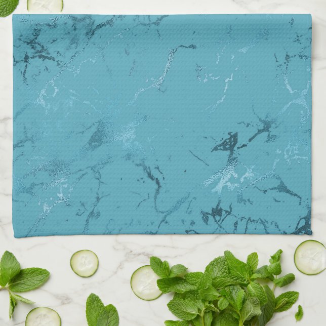 Chic Aqua Blue Marble Wedding Tea Towel (Folded)