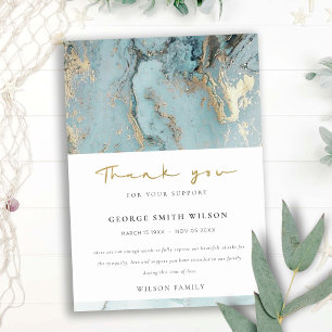 CHIC AQUA DUSKY BLUE GOLD AGATE SYMPATHY MEMORIAL  THANK YOU CARD
