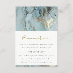 CHIC AQUA DUSKY BLUE GOLD AGATE WEDDING RECEPTION ENCLOSURE CARD