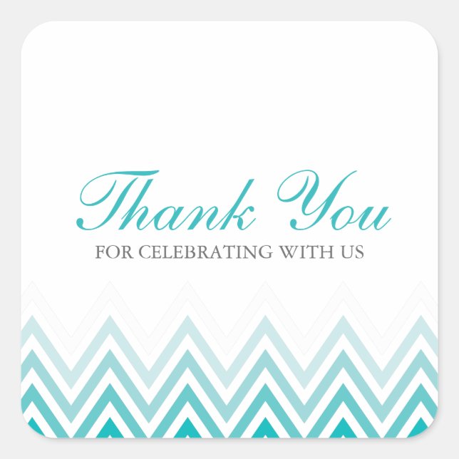 Chic Aqua Ombre Chevrons Square Sticker (Front)