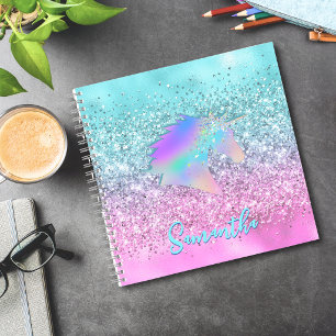 Chic Aqua Pink Unicorn Glitter glam monogram Notebook