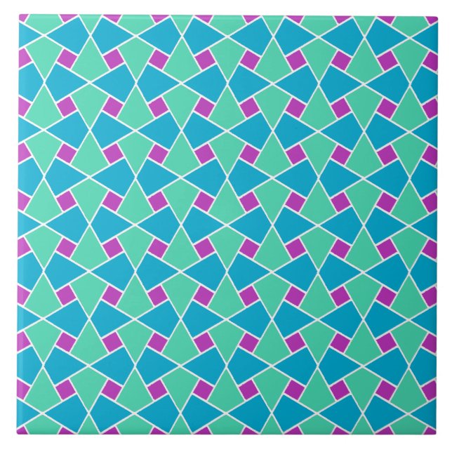 Chic Aqua Purple Turquoise Islamic Mosaic Pattern Tile (Front)