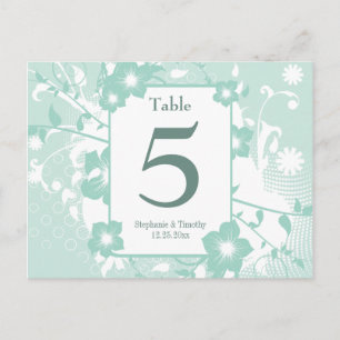 Chic aqua teal floral swirls wedding table number postcard