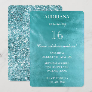 Chic Aqua Turquoise Blue Glam Birthday Invitation