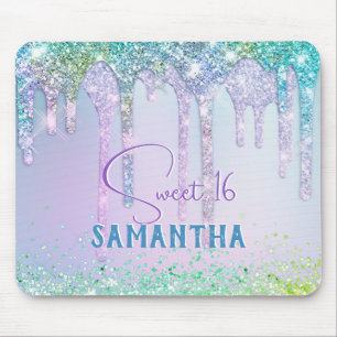 Chic aqua Unicorn Glitter birthday monogram Mouse Mat