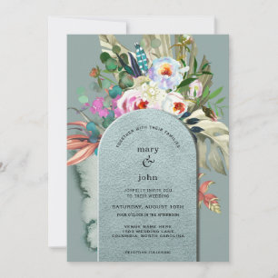 Chic Aquamarine Teal Eucalyptus Arch Invitation