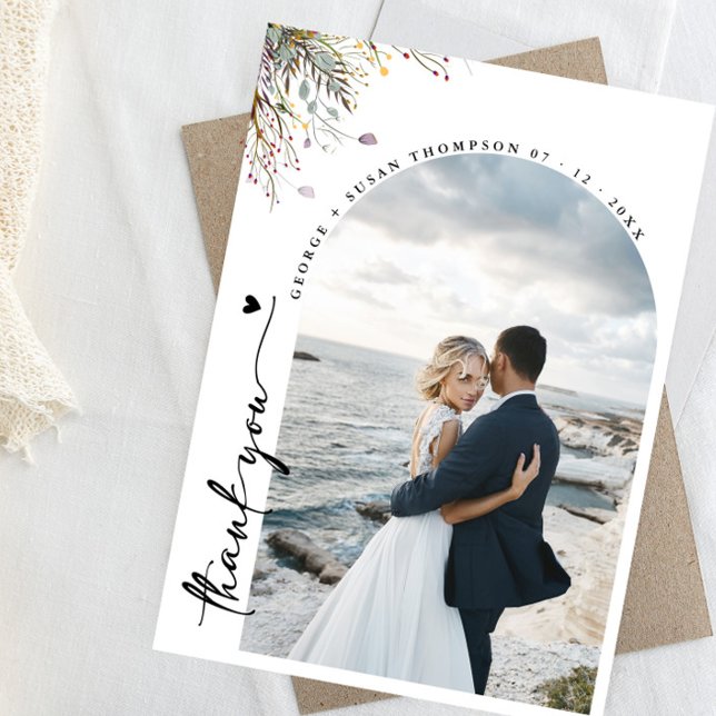 Chic Arch Boho Wedding Photo Thank You Script Invi Invitation (Creator Uploaded)