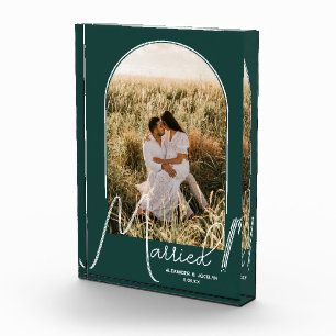 Chic Arch Emerald Green Wedding Photo Block