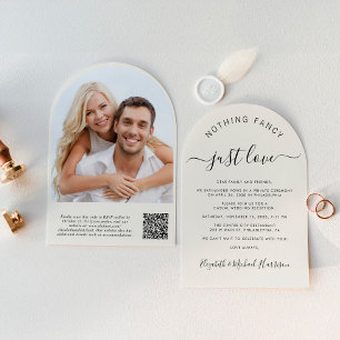 Chic Arch Photo QR Code Cream Wedding Reception Invitation