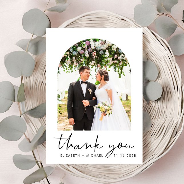 Chic Arch Photo Wedding Thank You Card (Creator Uploaded)