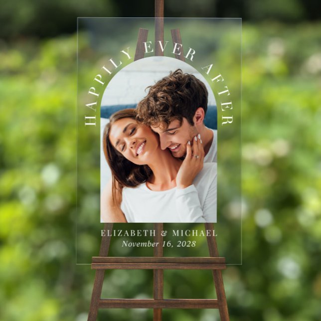 Chic Arch Photo White Wedding Welcome Acrylic Sign (Creator Uploaded)