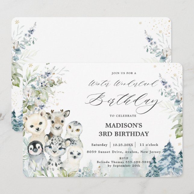 Chic Arctic Animals Winter Wonderland Birthday  Invitation (Front/Back)