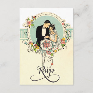 Chic Art Deco 1920's Bride & Groom Wedding Rsvp Card