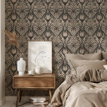Chic Art Deco Floral Feather Pattern Black & Beige Wallpaper<br><div class="desc">Elevate your interior decor with this sophisticated Art Deco Peel & Stick wallpaper, featuring a striking floral feather pattern in a bold black and beige colour scheme. The design embodies the elegance and glamour of the Art Deco era, with intricate detailing that adds a touch of vintage charm and modern...</div>