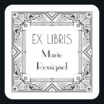 Chic Art Deco Personal Name Ex Libris Bookplate Square Sticker<br><div class="desc">Elevate your library with our exquisite Art Deco style Ex Libris bookplate, featuring a stylish frame and sleek, modern Deco typography. Perfect for book lovers and collectors, this elegant bookplate adds a touch of sophistication and personalisation to your cherished volumes. Crafted with precision and designed to impress, our Ex Libris...</div>