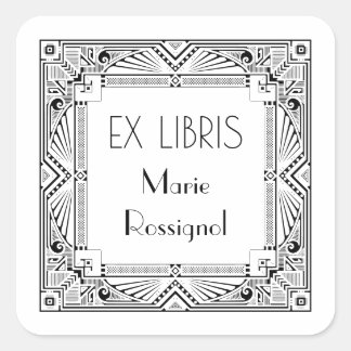 Chic Art Deco Personal Name Ex Libris Bookplate Square Sticker