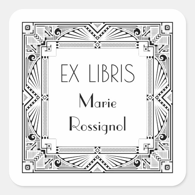 Chic Art Deco Personal Name Ex Libris Bookplate Square Sticker (Front)