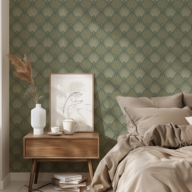 Chic Art Deco Sage Green Geometric Design Wallpaper (Creator Uploaded)