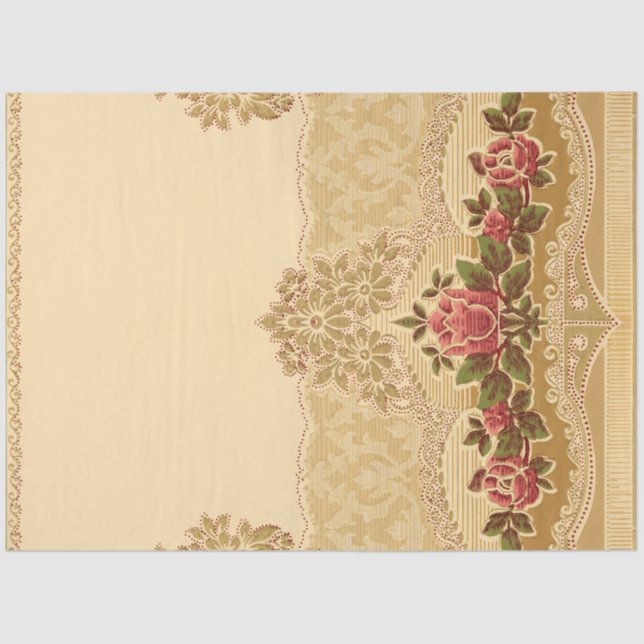 Chic Art Nouveau Gold and Pink Floral Tissue Paper (Front)