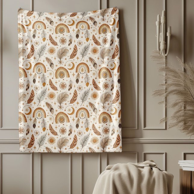 Chic Artistic Boho Rainbow Playful Earthy colours Fleece Blanket (Chic Artistic Boho Rainbow Playful Earthy colors Fleece Blanket)