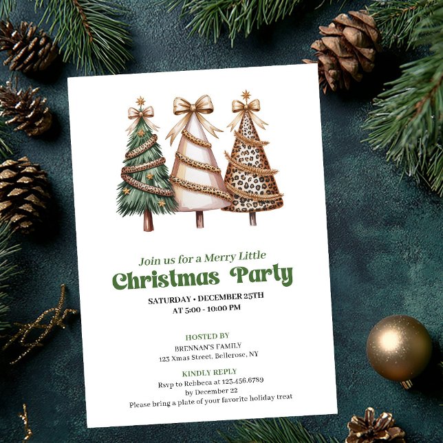 Chic artistic Christmas tree festive celebration Invitation (Minimalist leopard print Christmas tree invitation)