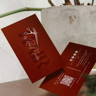 Chic Auburn Hairstylist Scissors Minimal QR Code Business Card