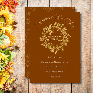 Chic Autumn Berry Wreath Terracotta Gold Script Foil Holiday Card