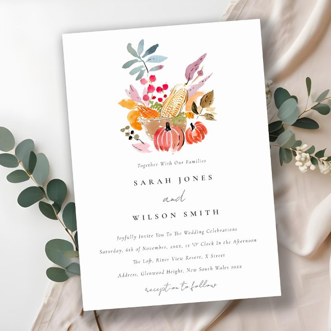 Chic Autumn Harvest Pumpkin Watercolor Wedding Invitation (Creator Uploaded)