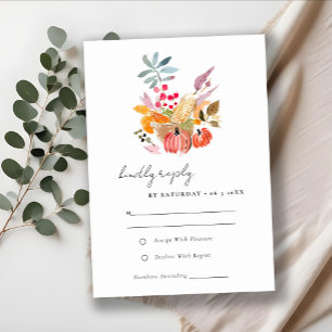 Chic Autumn Harvest Pumpkin Watercolor Wedding RSVP Card