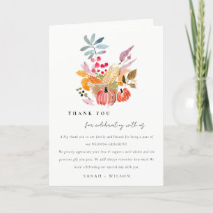 Chic Autumn Harvest Pumpkin Watercolor Wedding Thank You Card