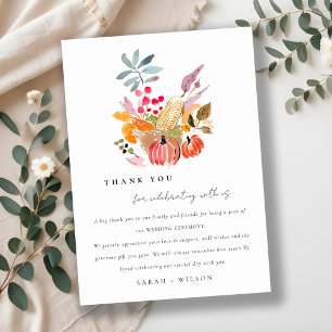 Chic Autumn Harvest Pumpkin Watercolor Wedding Thank You Card