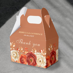 Chic autumn orange terracotta floral wedding  favour box