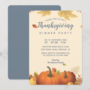 Chic Autumn Pumpkin Fall Leaves Dinner Trendy Invitation