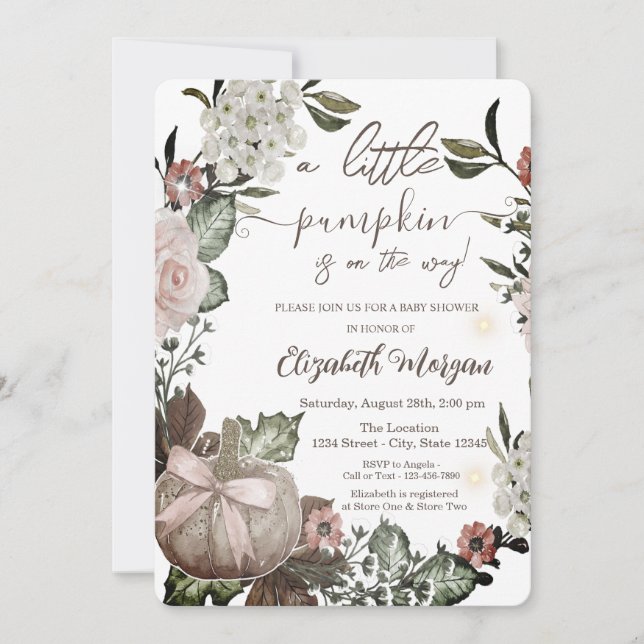 Chic Autumn Pumpkin Flowers Leaves Baby Shower  Invitation (Front)
