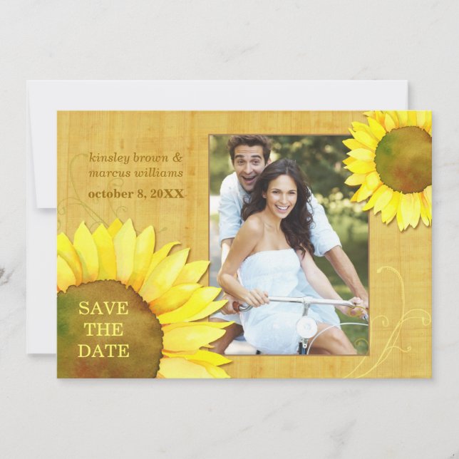 Chic Autumn Sunflowers Wedding Photo Save the Date (Front)