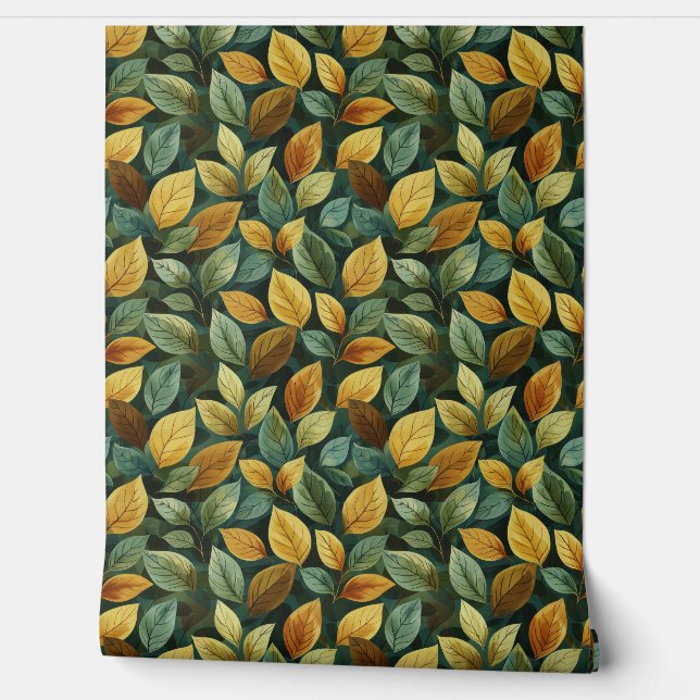 Chic autumn terracotta orange yellow sage fall wallpaper (Unrolling)