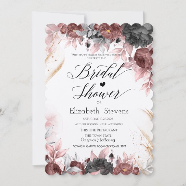 Chic Autumn Watercolor Flowers Bridal Shower Invitation (Front)