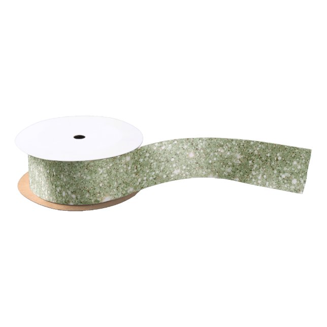 Chic Avocado Green Glitter Birthday Satin Ribbon (Spool)