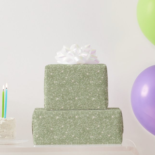 Chic Avocado Green Glitter Birthday Wrapping Paper (Party Gifts)