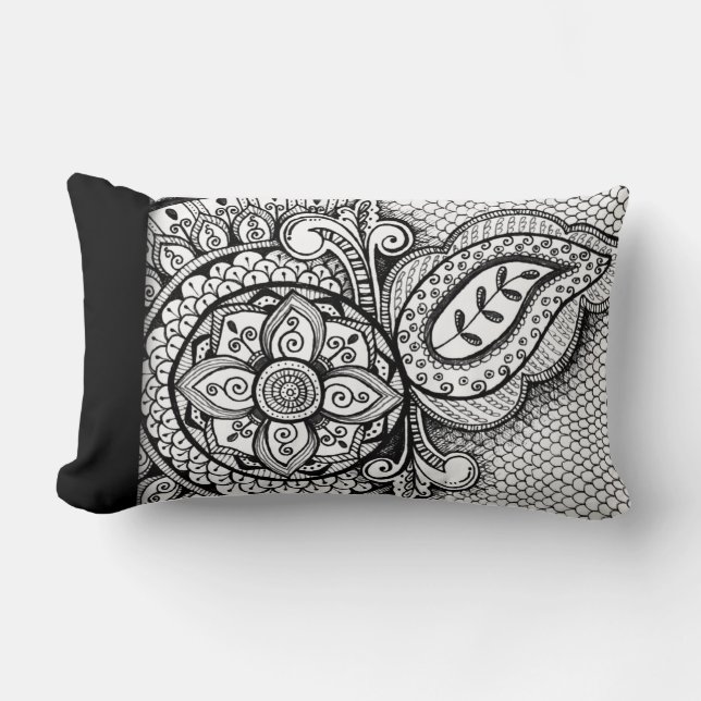 Chic Aztec Exotic Ethnic Tribal Ikat Batik Pattern Lumbar Cushion (Front)