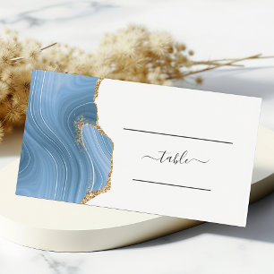 Chic Baby Blue Gold Agate Wedding Table Place Card