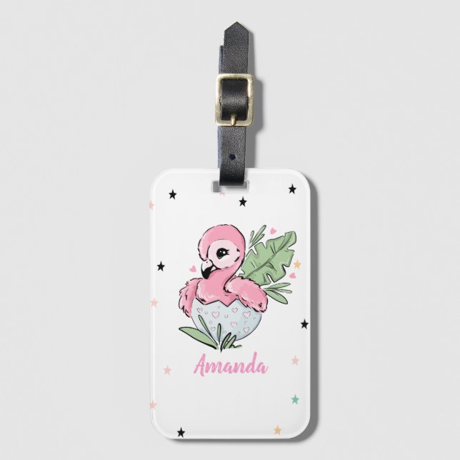 Chic Baby Flamingo, Stars, Princess   Luggage Tag (Front Vertical)