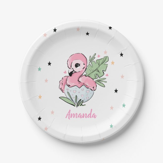Chic Baby Flamingo, Stars, Princess  Paper Plate (Front)