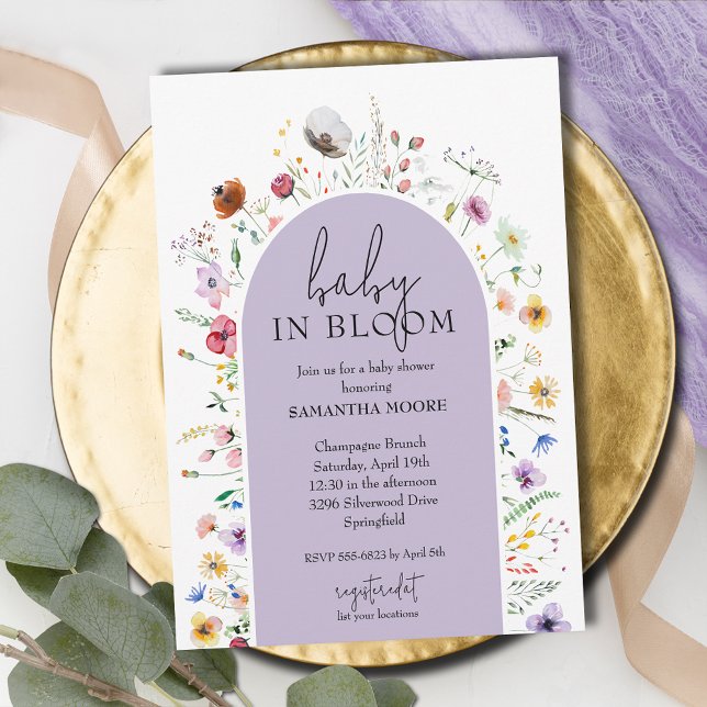 Chic Baby in Bloom Purple Baby Shower Invitation (Baby in Bloom purple baby shower invitations, INSTANT DOWNLOAD and/or PRINTED)