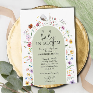 Chic Baby in Bloom Sage Baby Shower Invitation