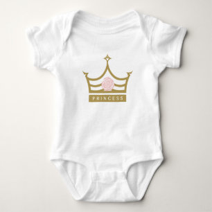 Chic Baby Pink Rose and Gold Princess Crown Bodysuit